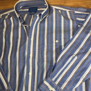 Towncraft Wrinkle Free Men's L Blue‎ White Gold Stripped Long Sleeve Dress Shirt